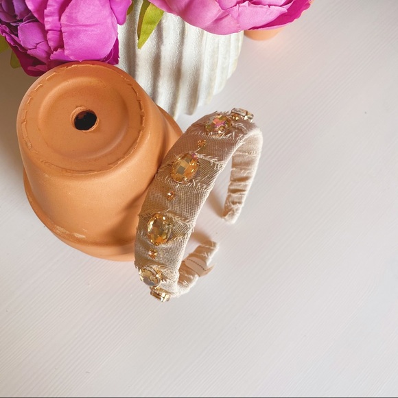 Anthropologie | Embellished Linen Headband Neutral - Picture 5 of 8